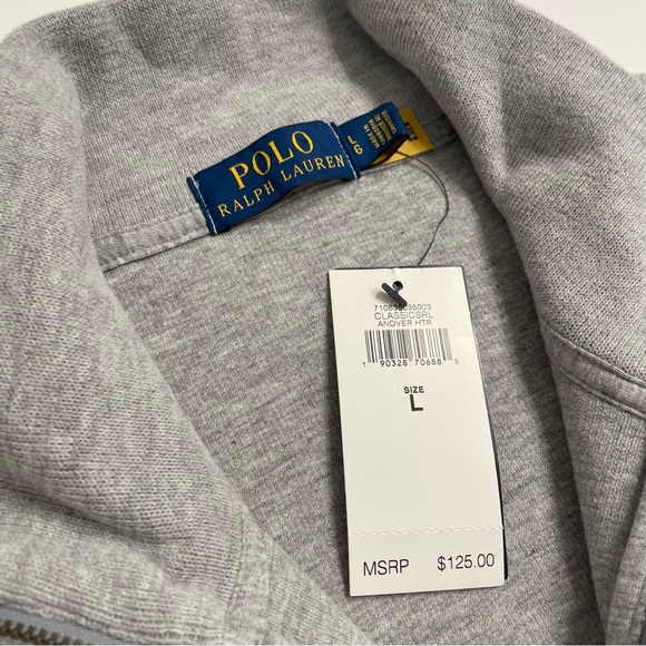 Polo Ralph Lauren Gray Quarter Zip Men Sweatshirt Cotton Sweater Large New Pony - Picture 5 of 16